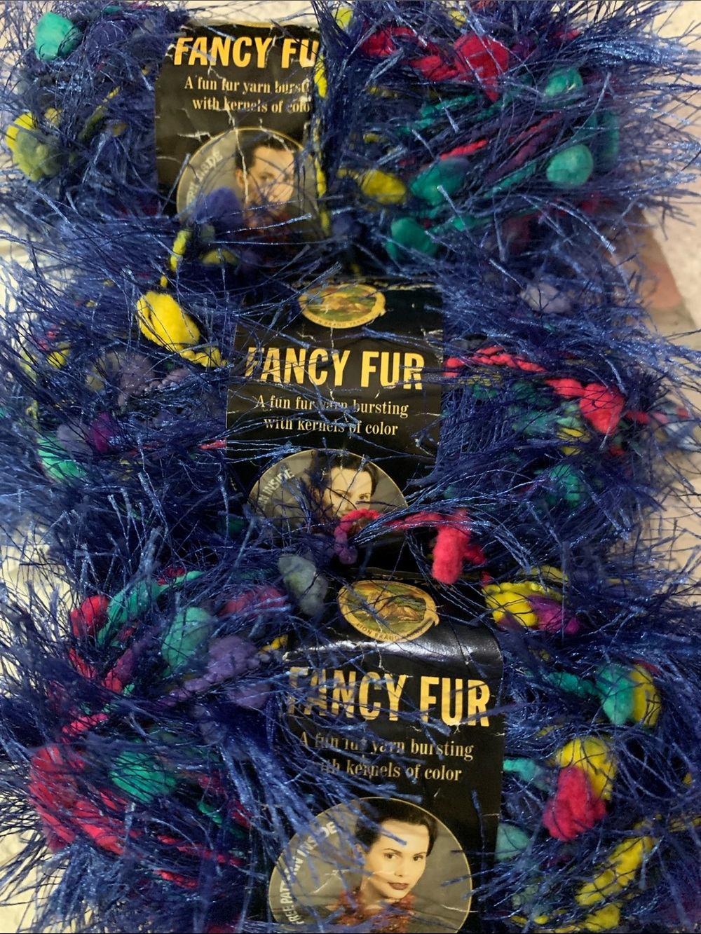 Bundle Of 3 Multicolor Brilliant Blue Fun Fur Yarn